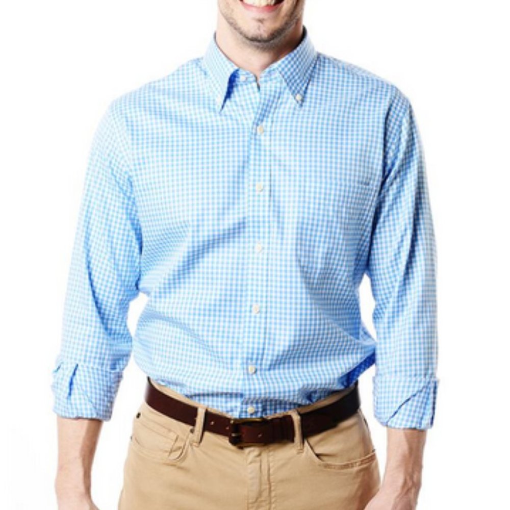 Peter Millar Nanoluxe easycare 100% Cotton Button Down Shirt Blue White Gingham